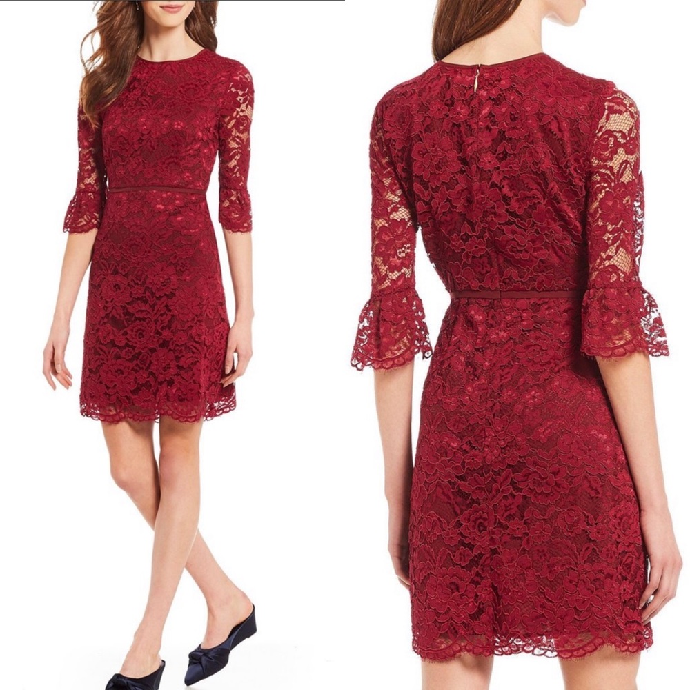 NWT Draper James Lace Bell-Sleeve Dress Dark Berry
